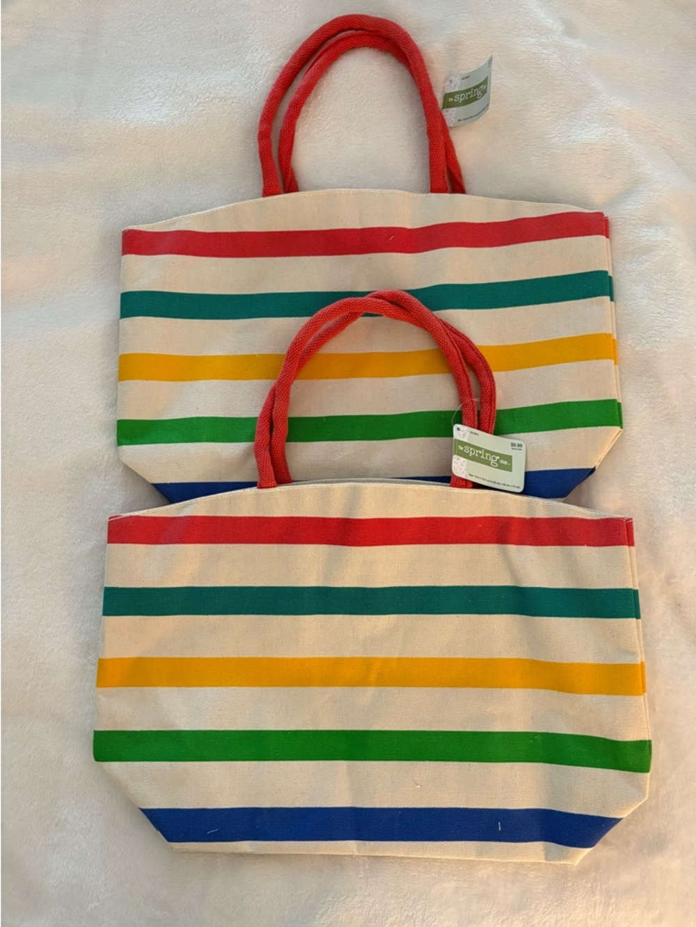 Hobby Lobby Striped Canvas Tote Bag - Spring Shop Lot of 2 New